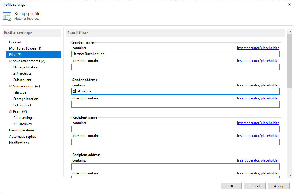 Automatic Email Processor - email filter