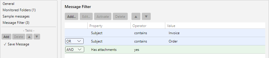 Profile settings - message filter