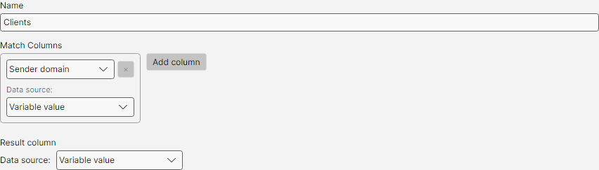 Name, match columns and result column