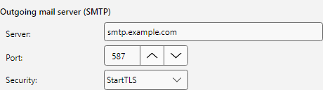 Outgoing server (SMTP) with server, port and security