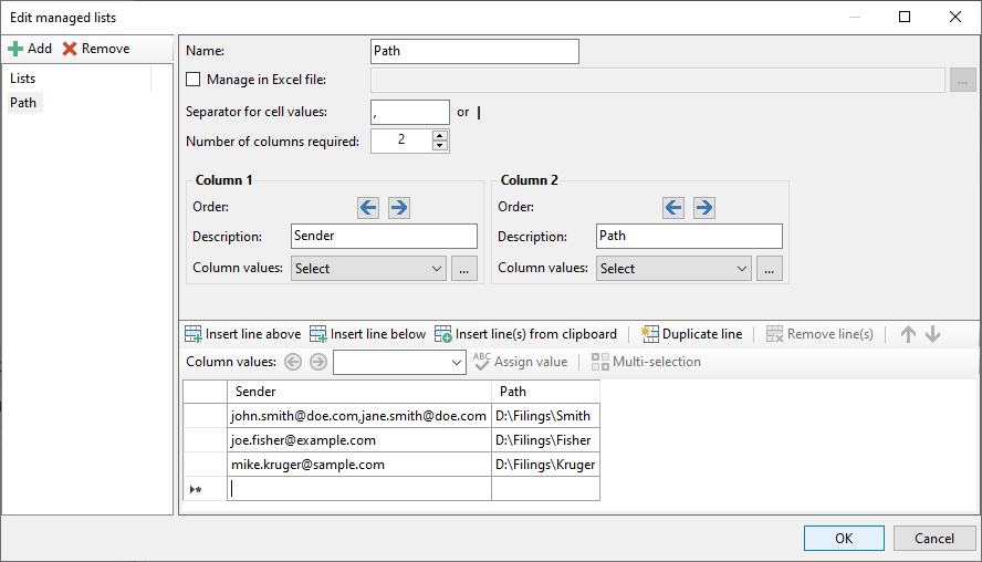 Configure managed list