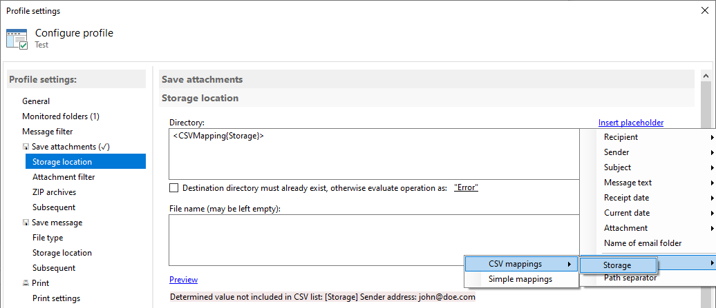 Configure category Storage Location