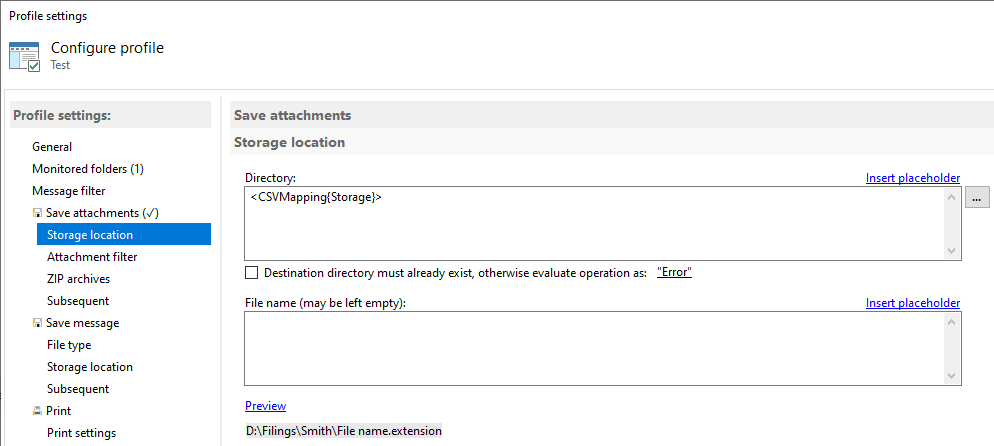 Storage location with correct preview