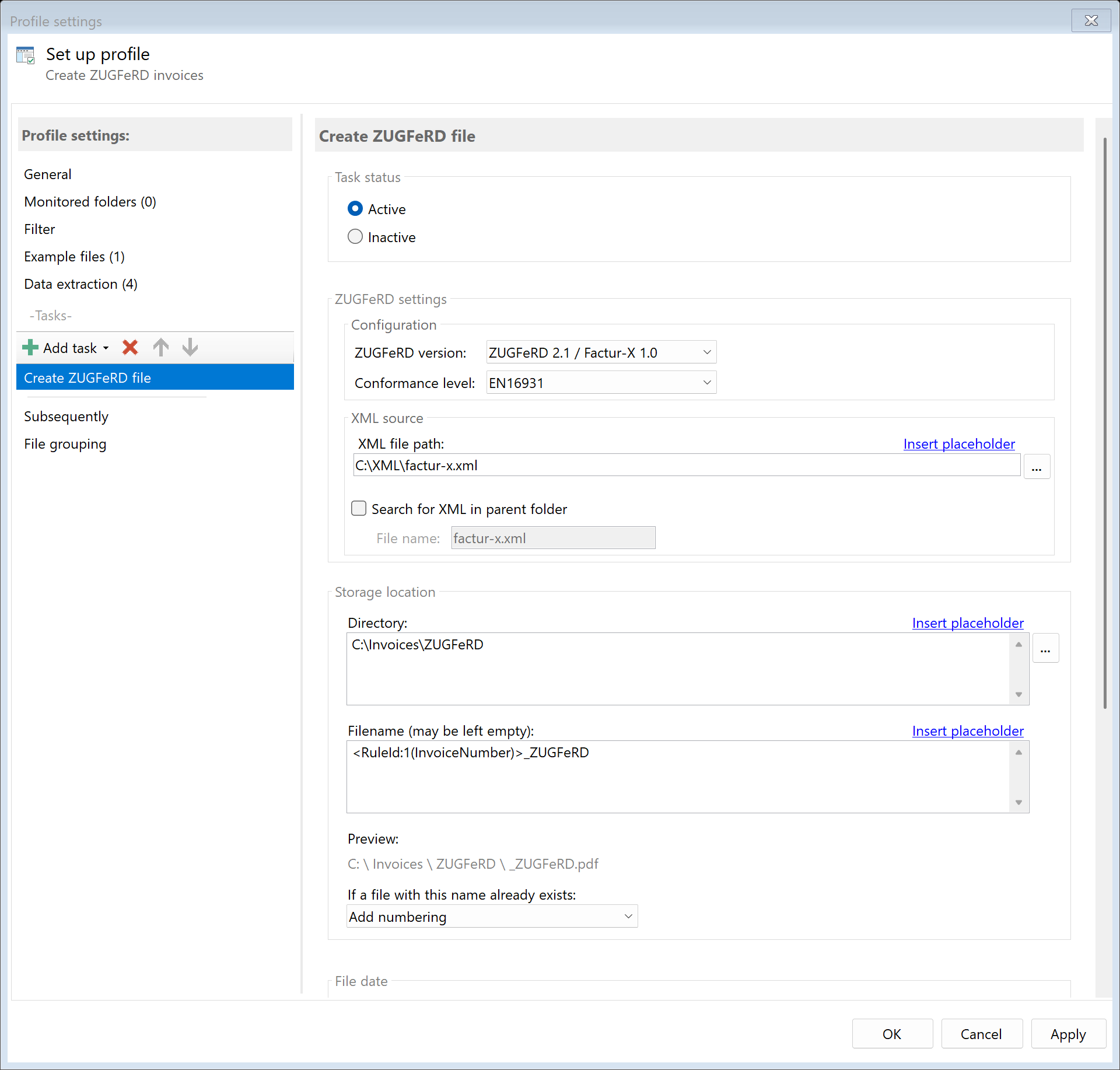 Task: Create ZUGFeRD