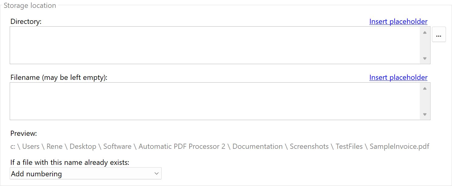 Storage location settings
