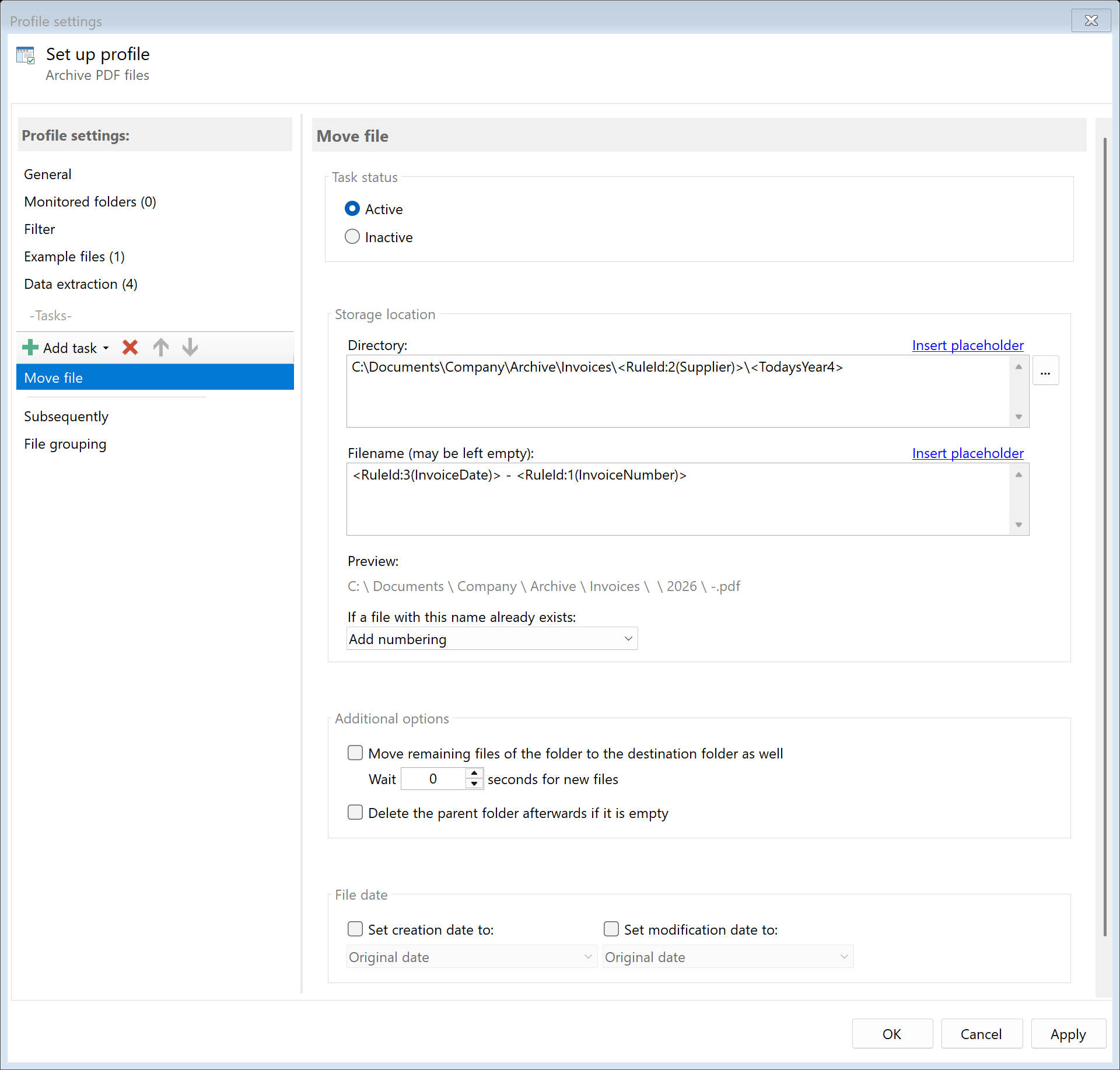 Move file task configuration