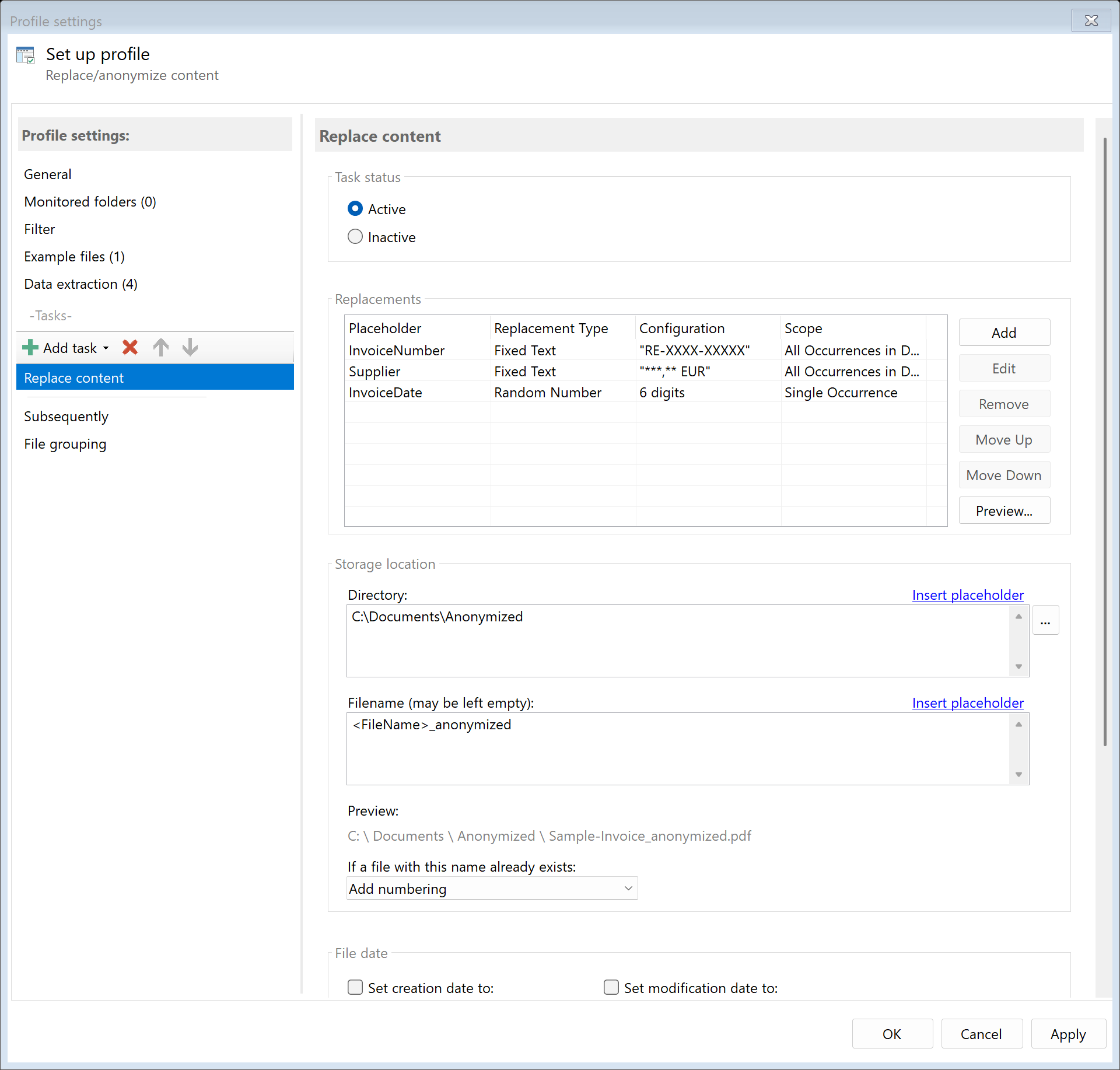 Task: Replace Content