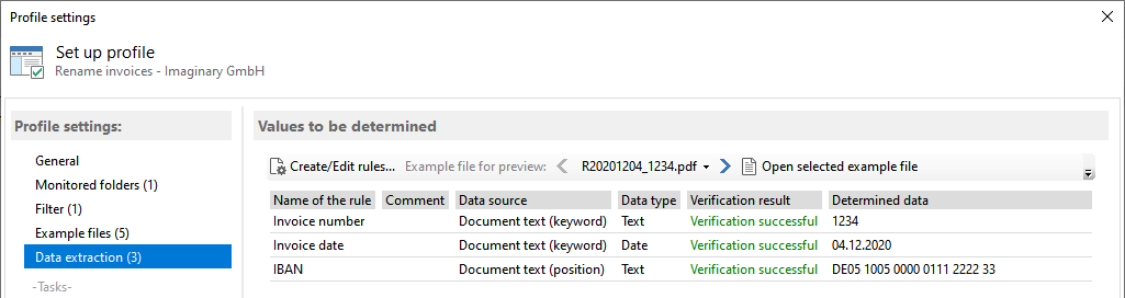 Overview of extracted PDF data