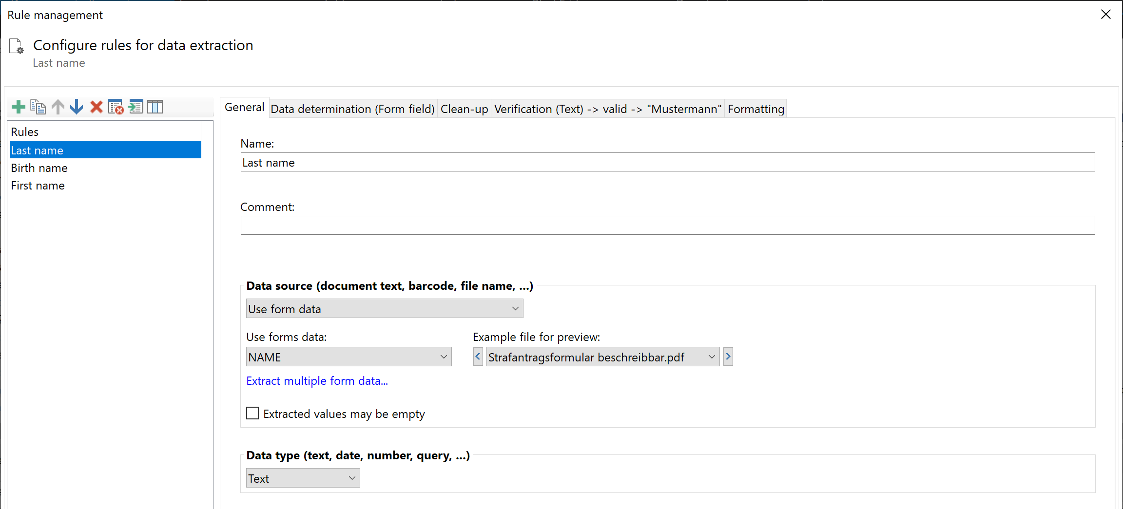 Create rules for form data extraction