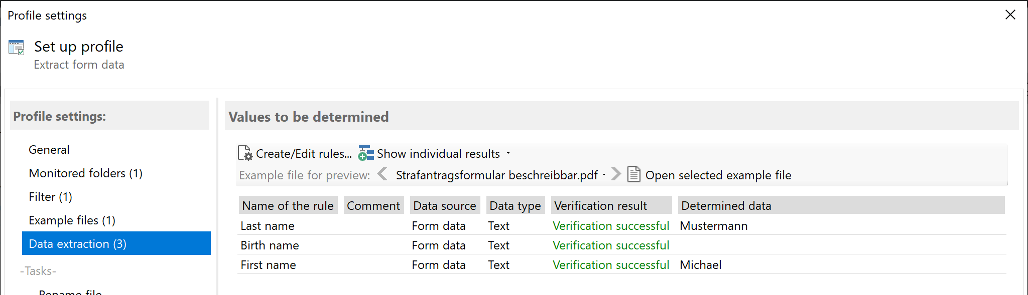 Preview extracted forms data