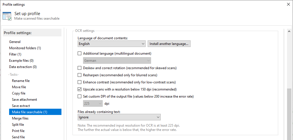 Optimal OCR settings