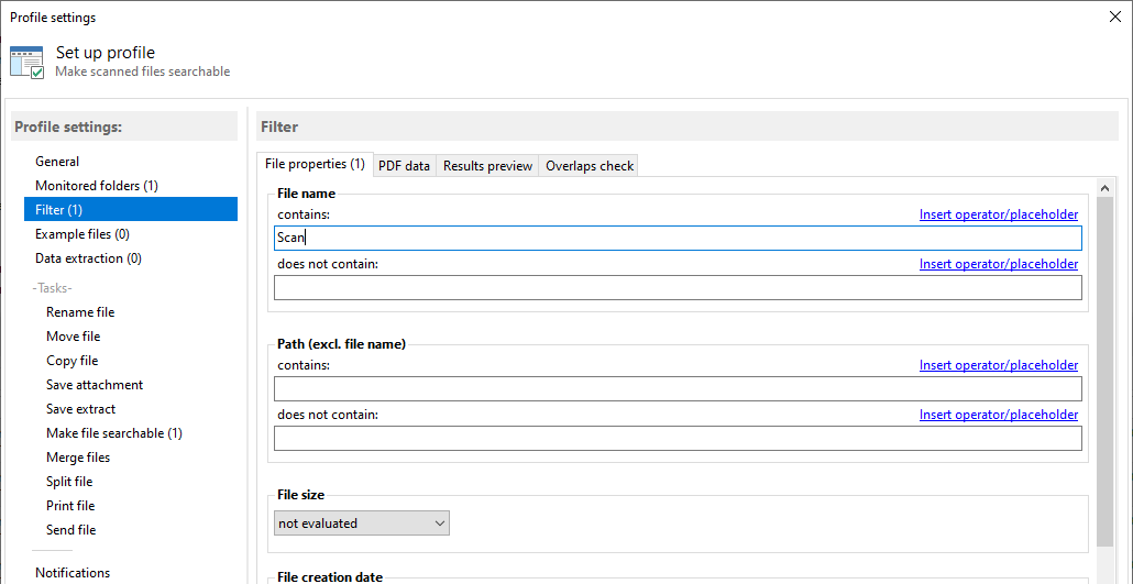 Set PDF OCR filter