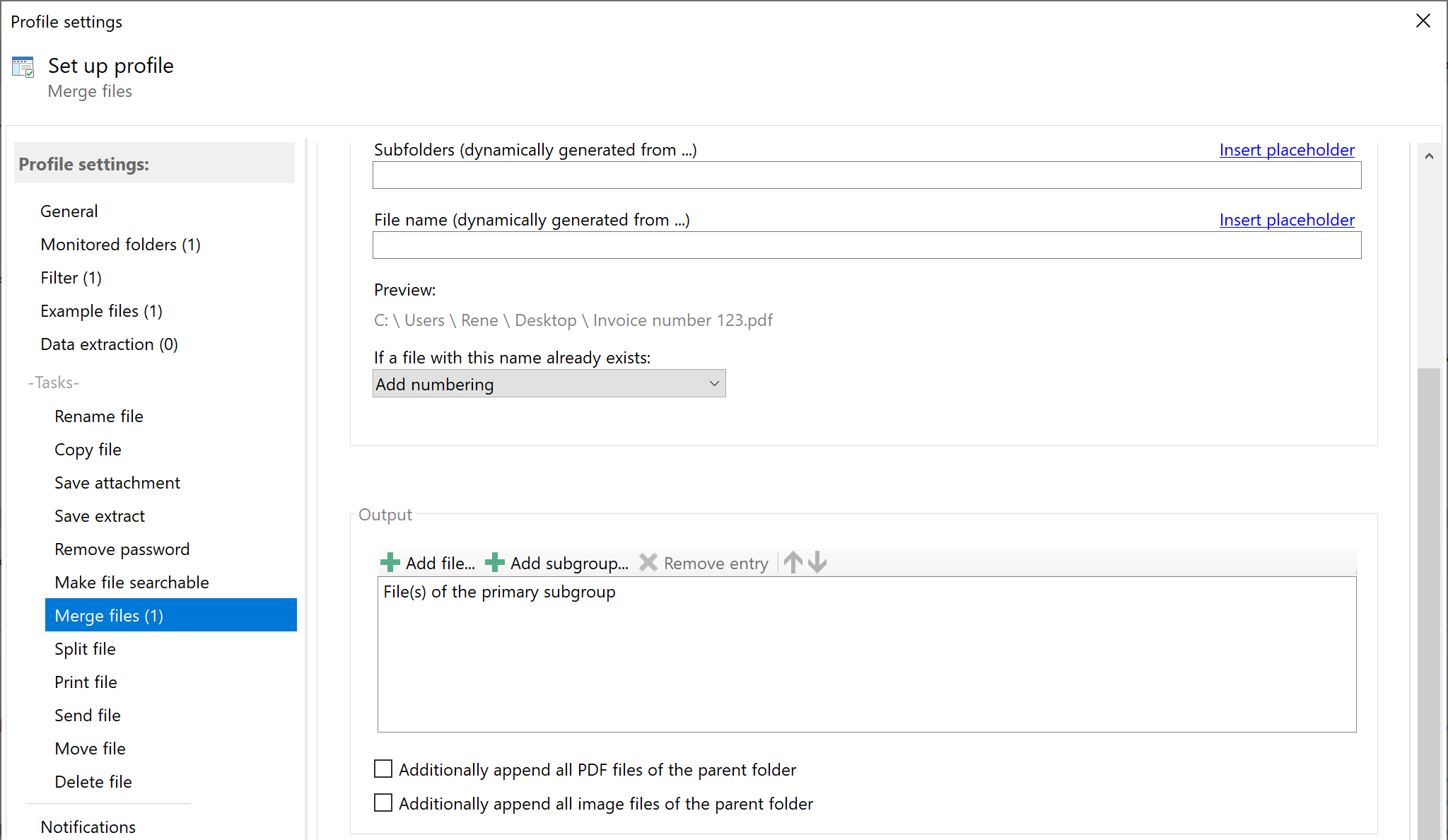 Configure output