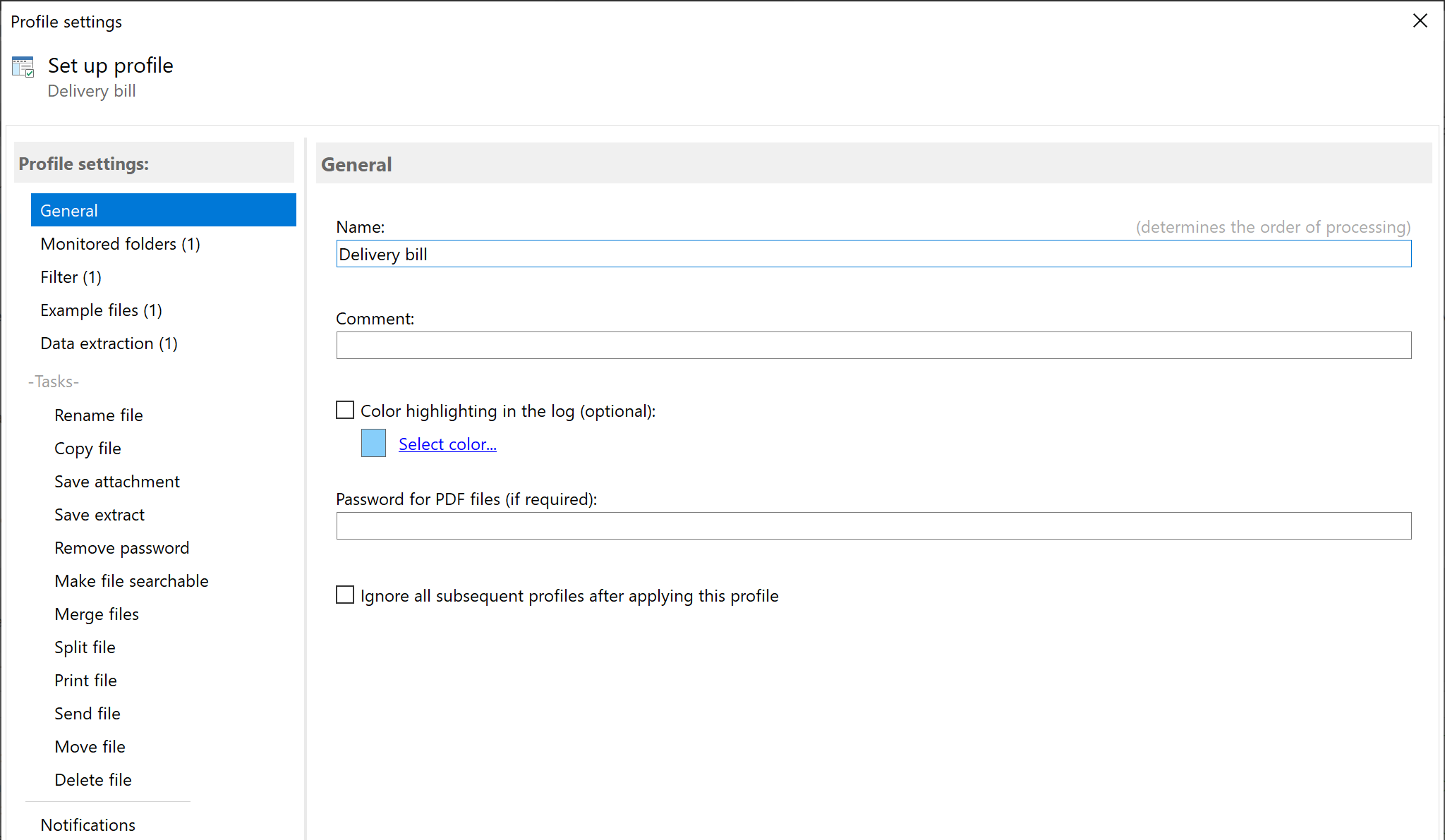 Set up delivery bill profile