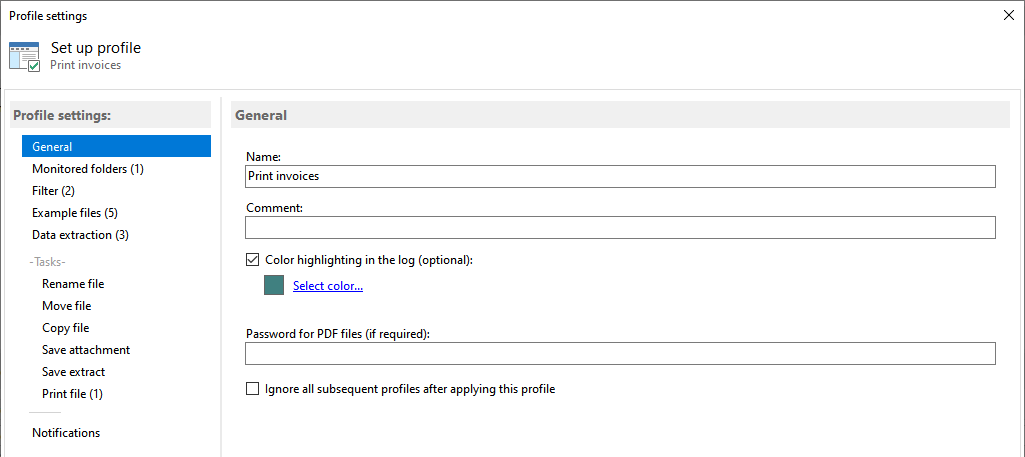 General profile settings