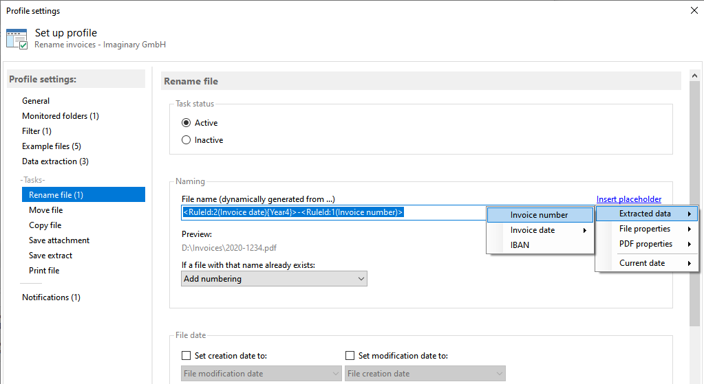 Configuration - rename PDF file