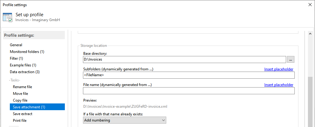 Storage location for PDF attachments