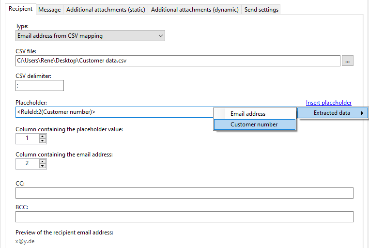 Email adress from CSV mapping