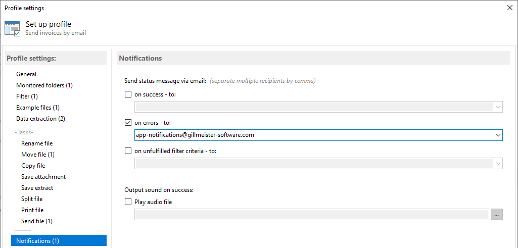 Receive processing status via email