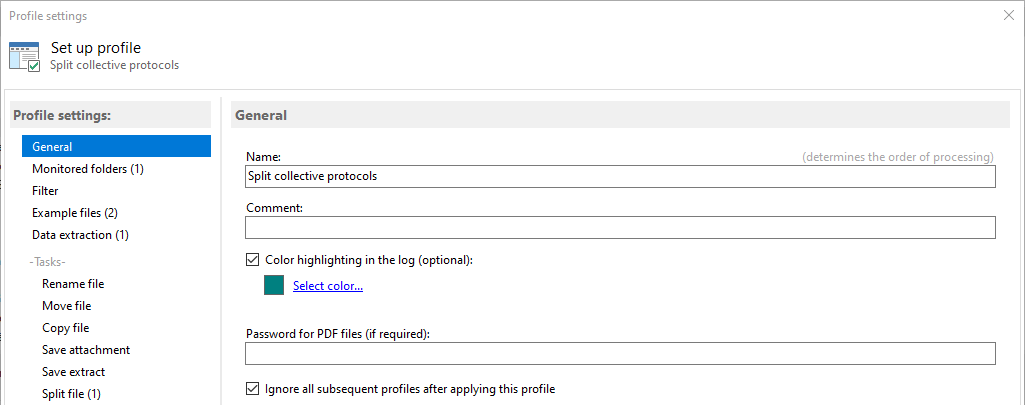 Create profile for splitting