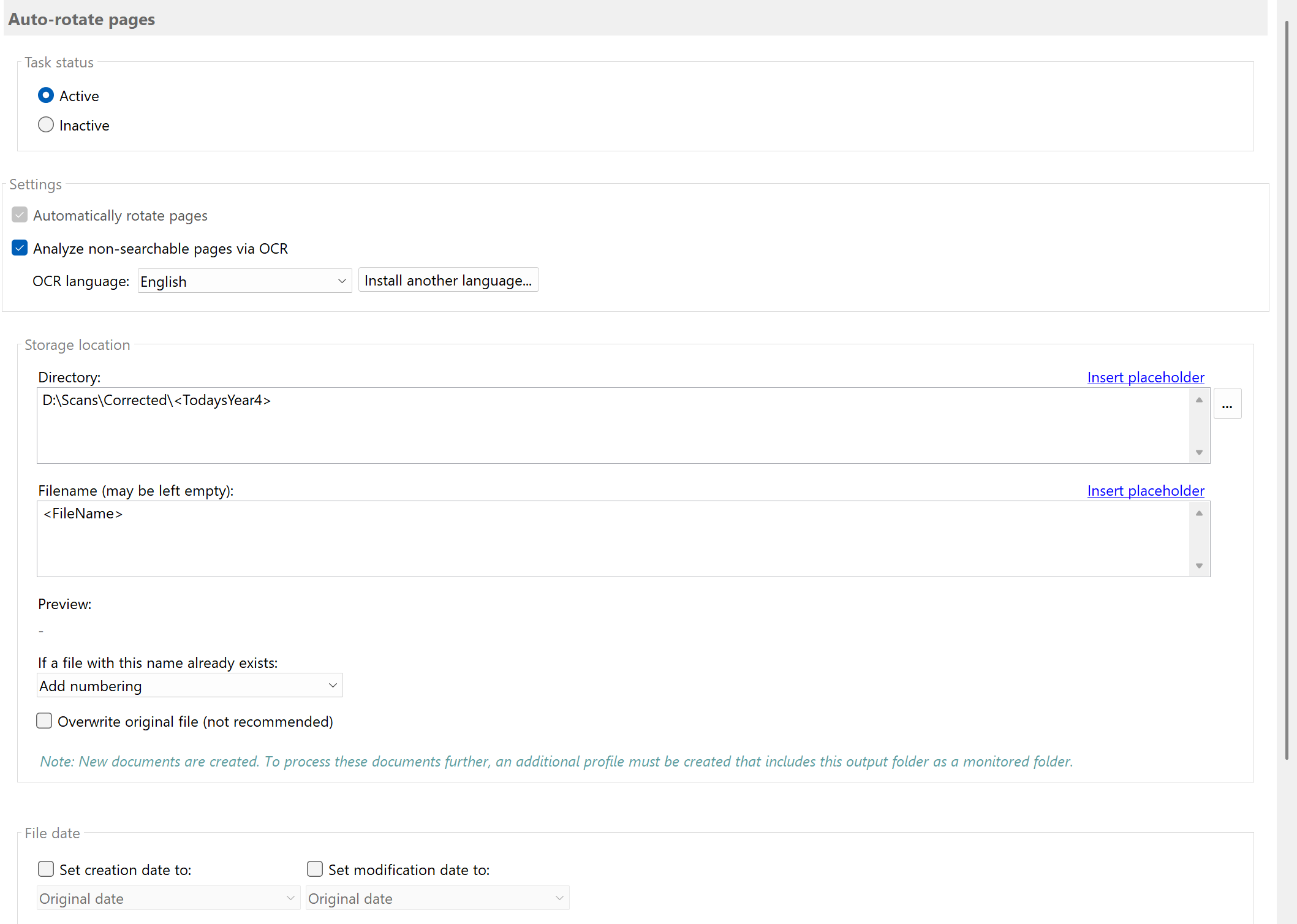 Auto-rotate Pages task