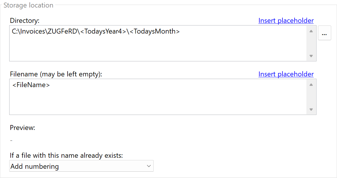 Storage location settings