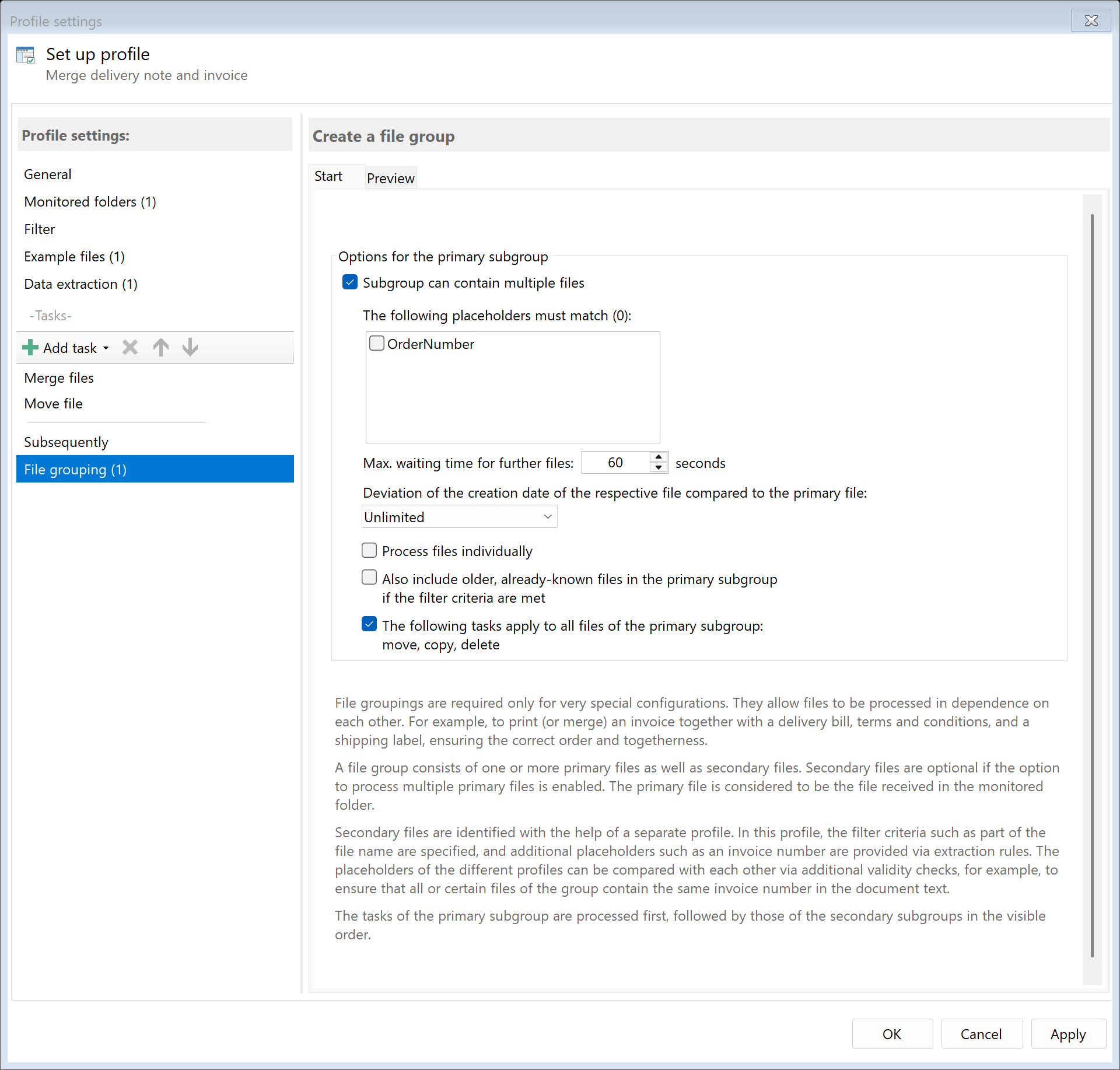 File grouping configuration