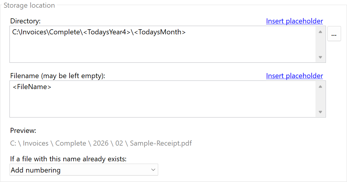 Storage location for documents with attachments
