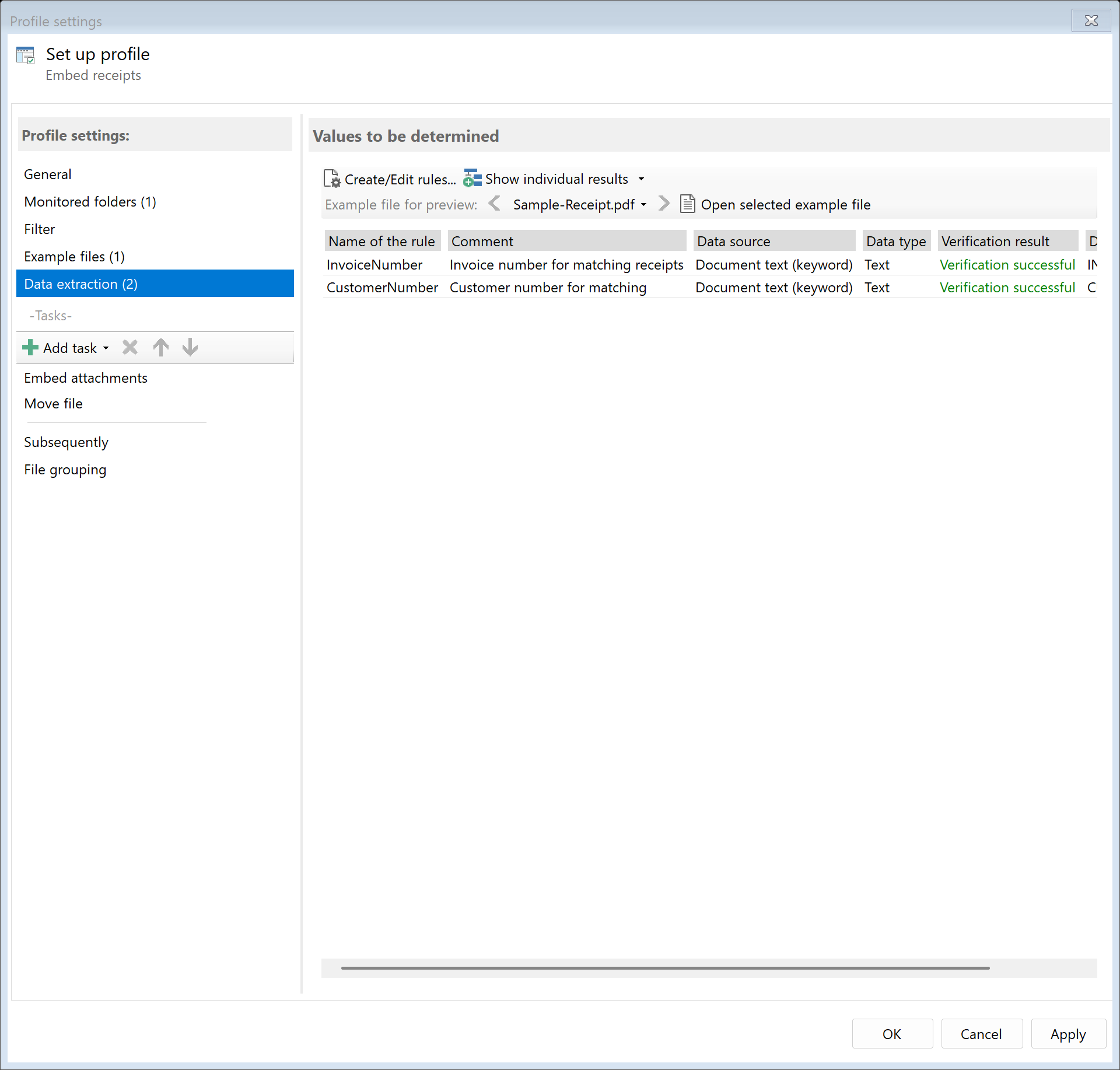 Extraction rules for matching