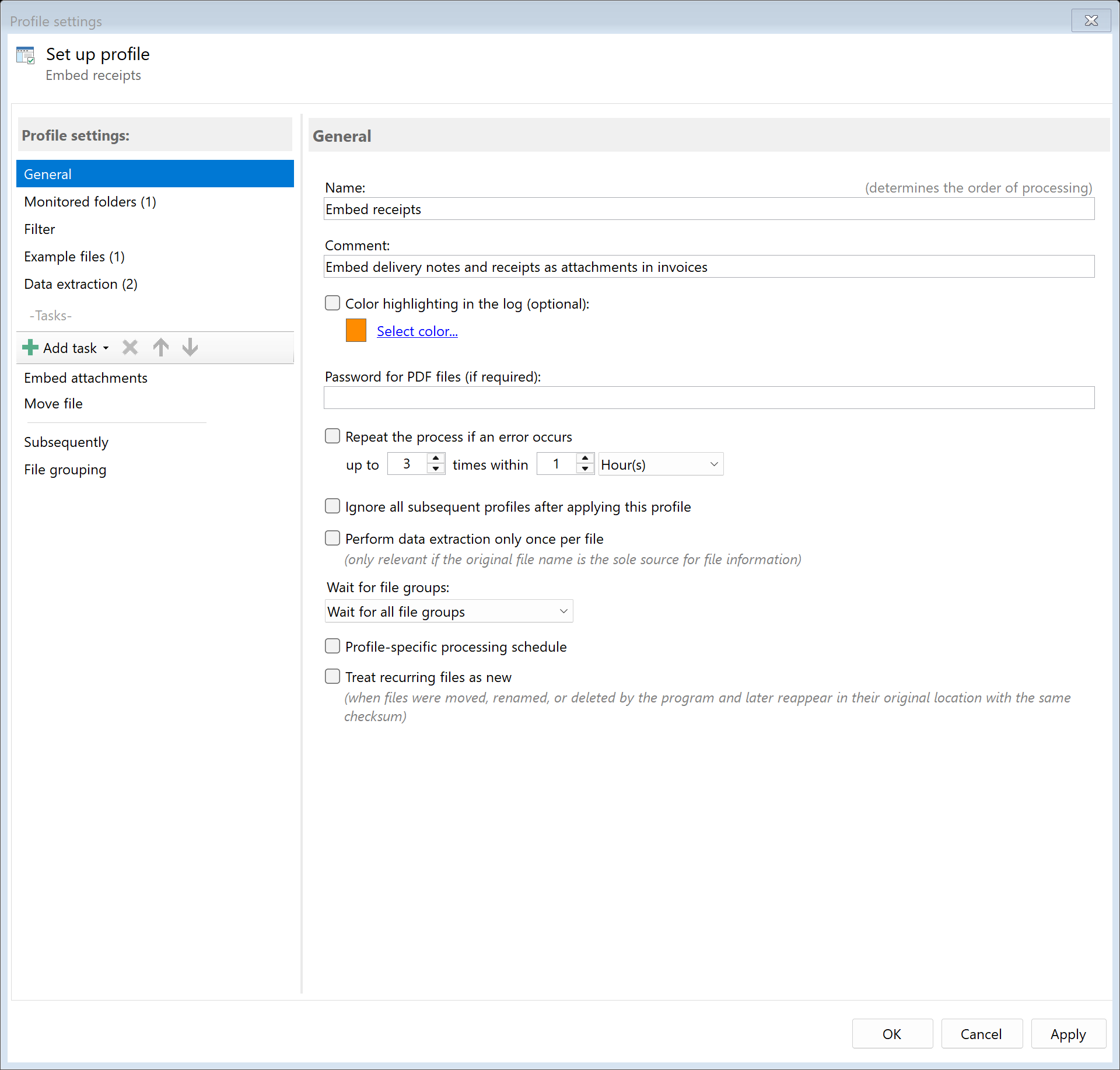 Create profile for embedding