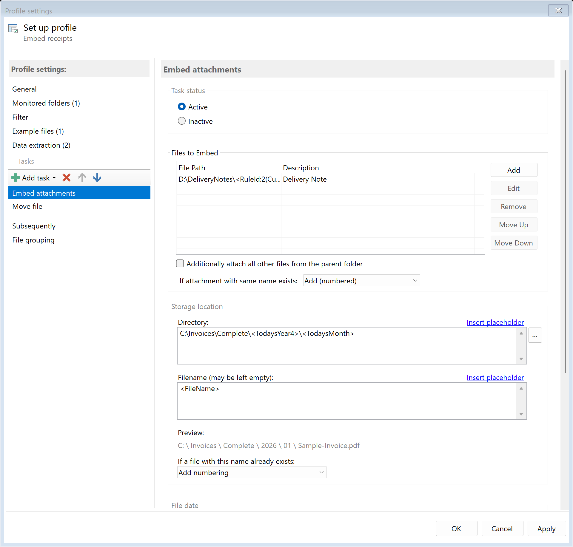 Embed Attachments task