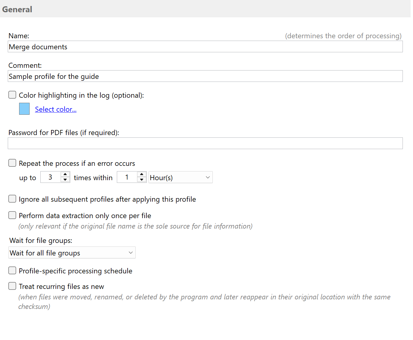 General profile settings