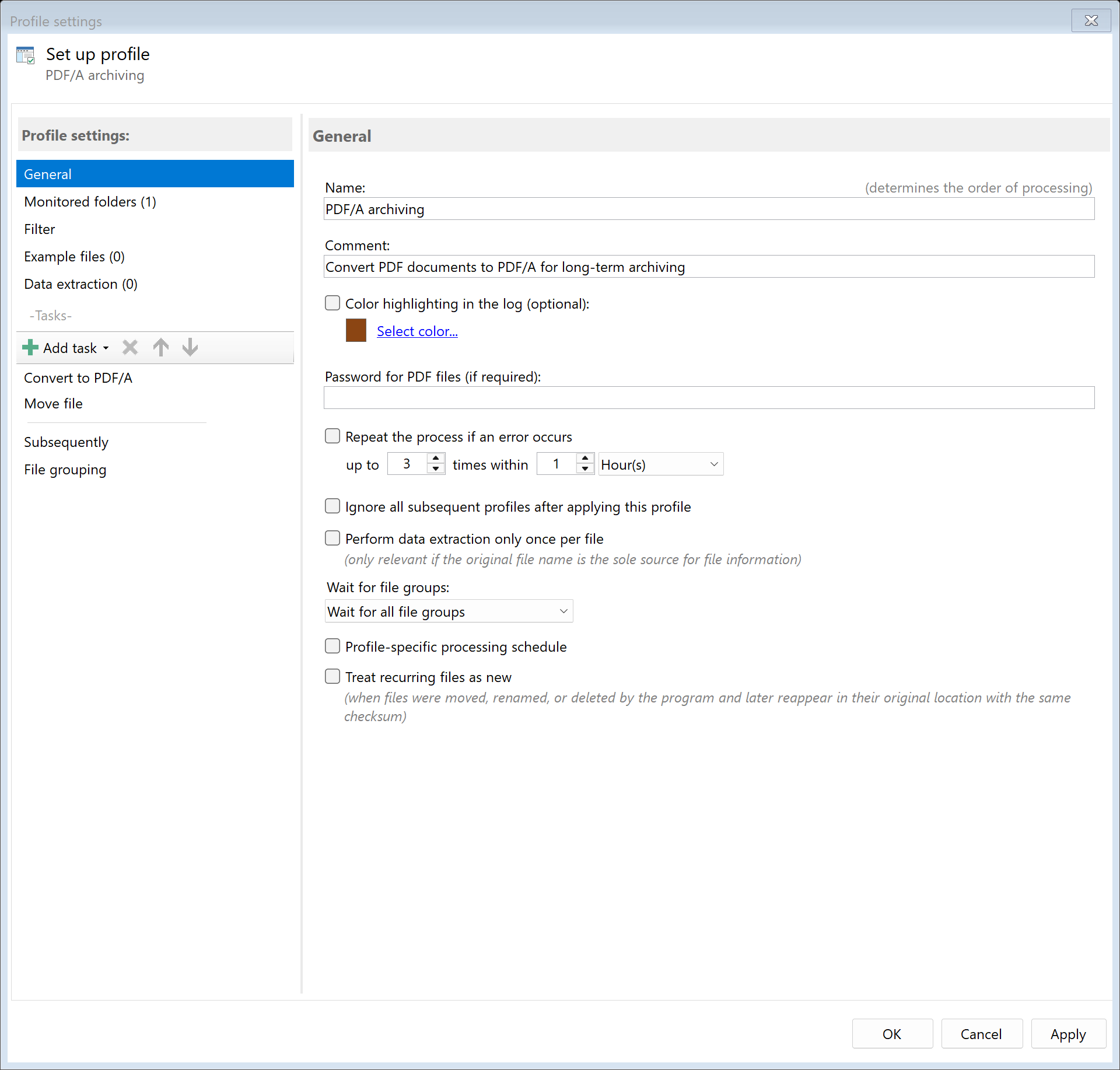Create profile for PDF/A conversion