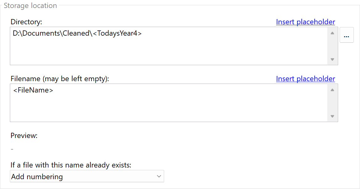 Storage location for cleaned documents