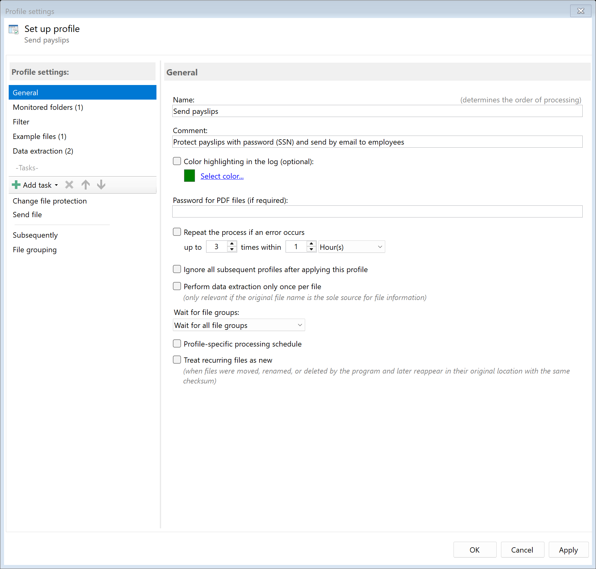 Create profile for payslip distribution
