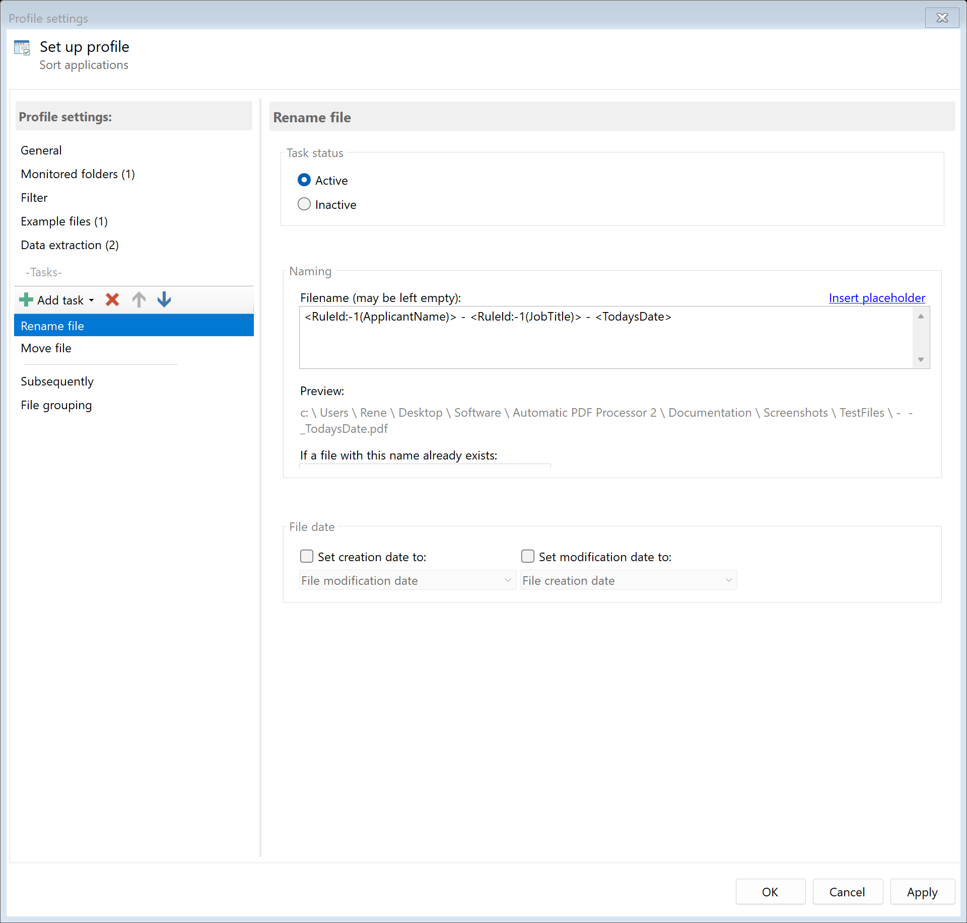 Configure rename task