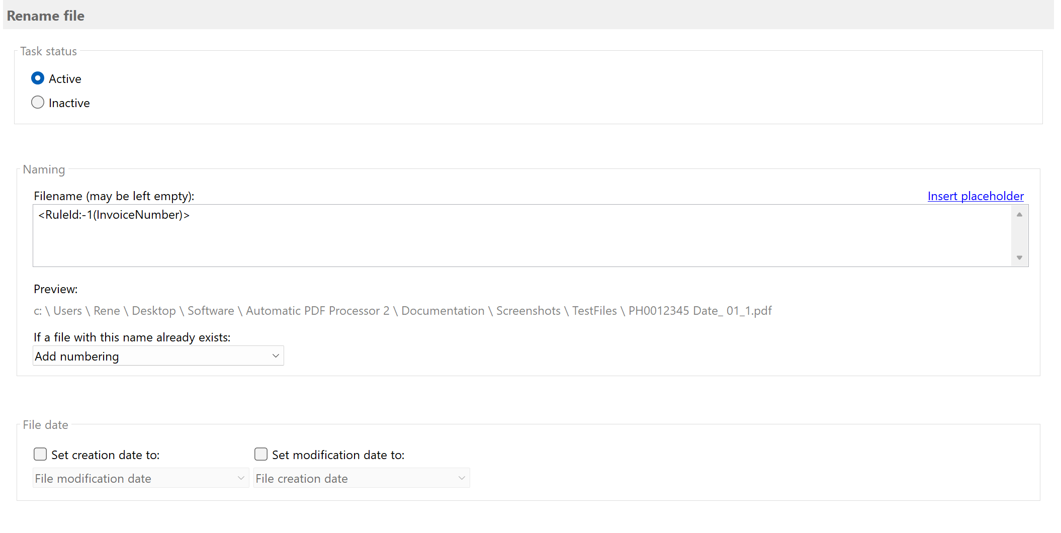 Profile 2: Rename by invoice number