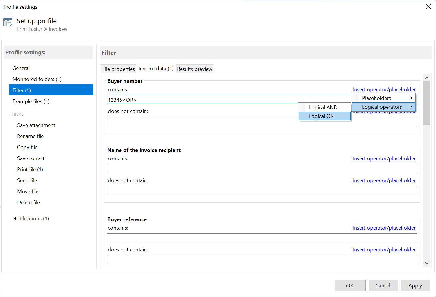 Automatic X-Invoice Processor - filter