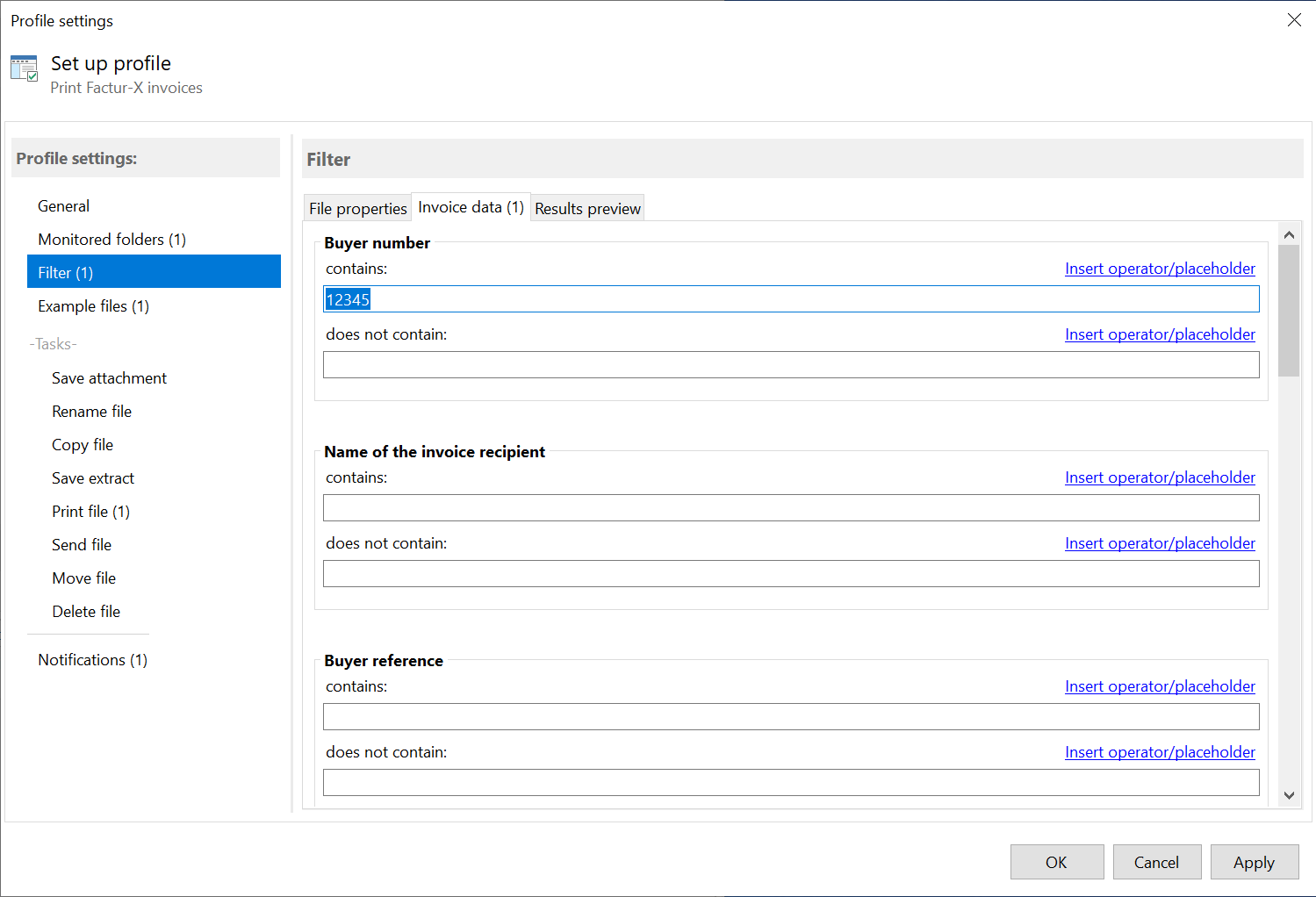 Set filter criteria